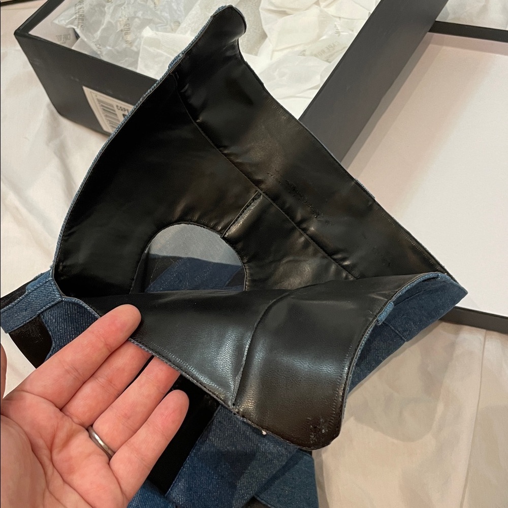 •CAPE ROBBIN• “Mandali” Mesh Denim Thigh High Boots - Blue & Black // NIB - Picture 11 of 14